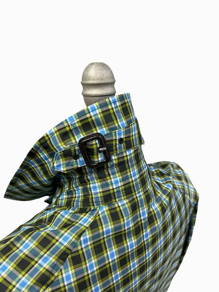 BURBERRY BLUE CHECK PLAID UNLINED WINDBREAKER JACKET LONG LENGTH SIZE 2