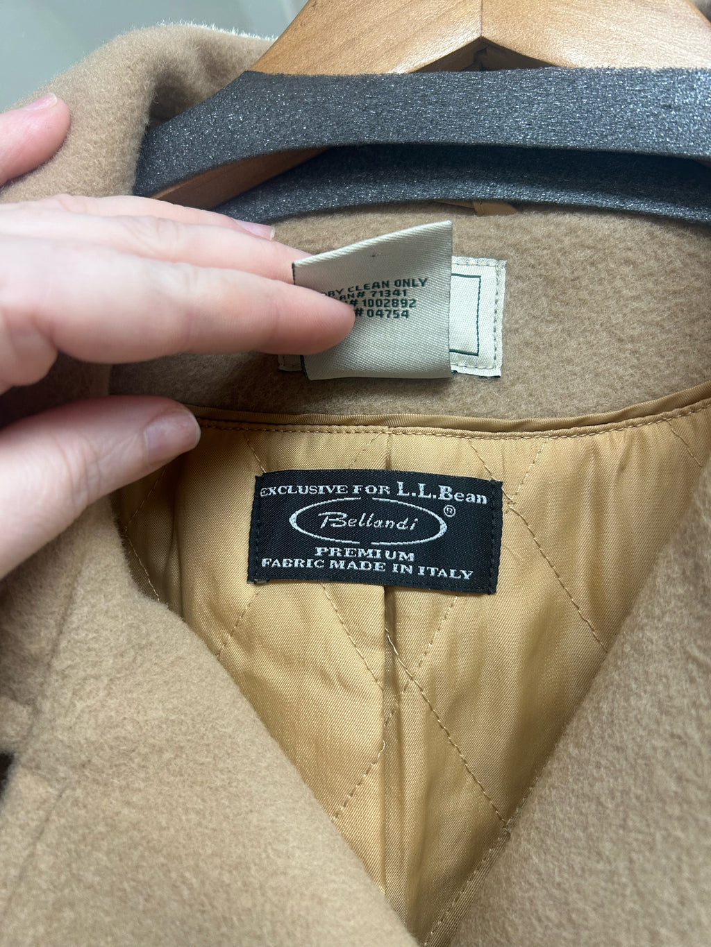 LL BEAN  NEW LAMBS WOOL DOUBLE BREASTED PEA COAT TAN SIZE 12