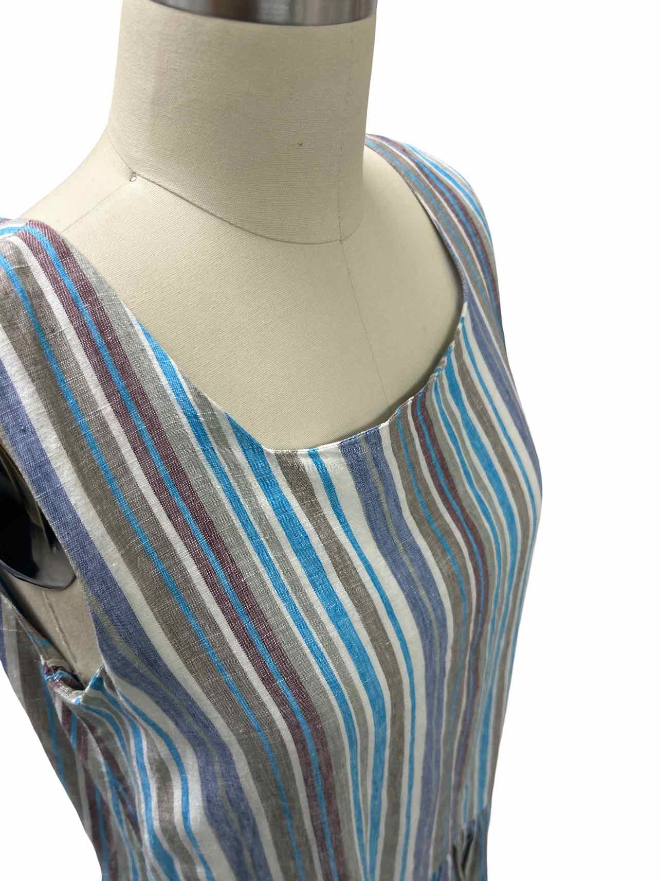 RICORRROBE  VERTICAL STRIPE LINEN DROP WAIST DRESS SIZE: S