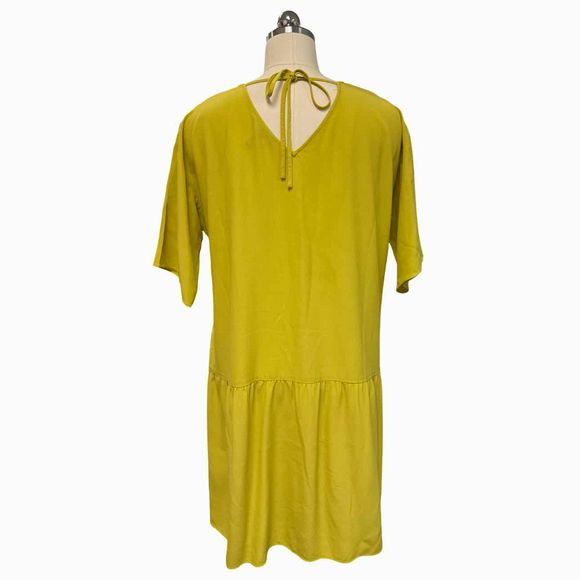 EILEEN FISHER DROP WAIST TENCEL CHARTREUSE DRESS SIZE PM