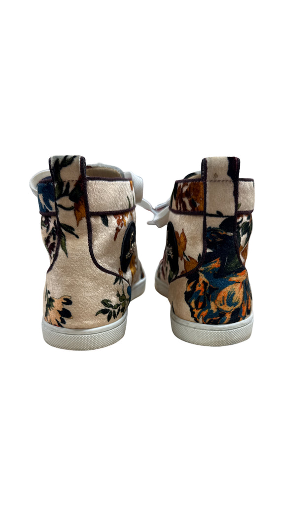 CHRISTIAN LOUBOUTIN BIP BIP FLORAL VELVET HIGH TOP SNEAKER SIZE 38