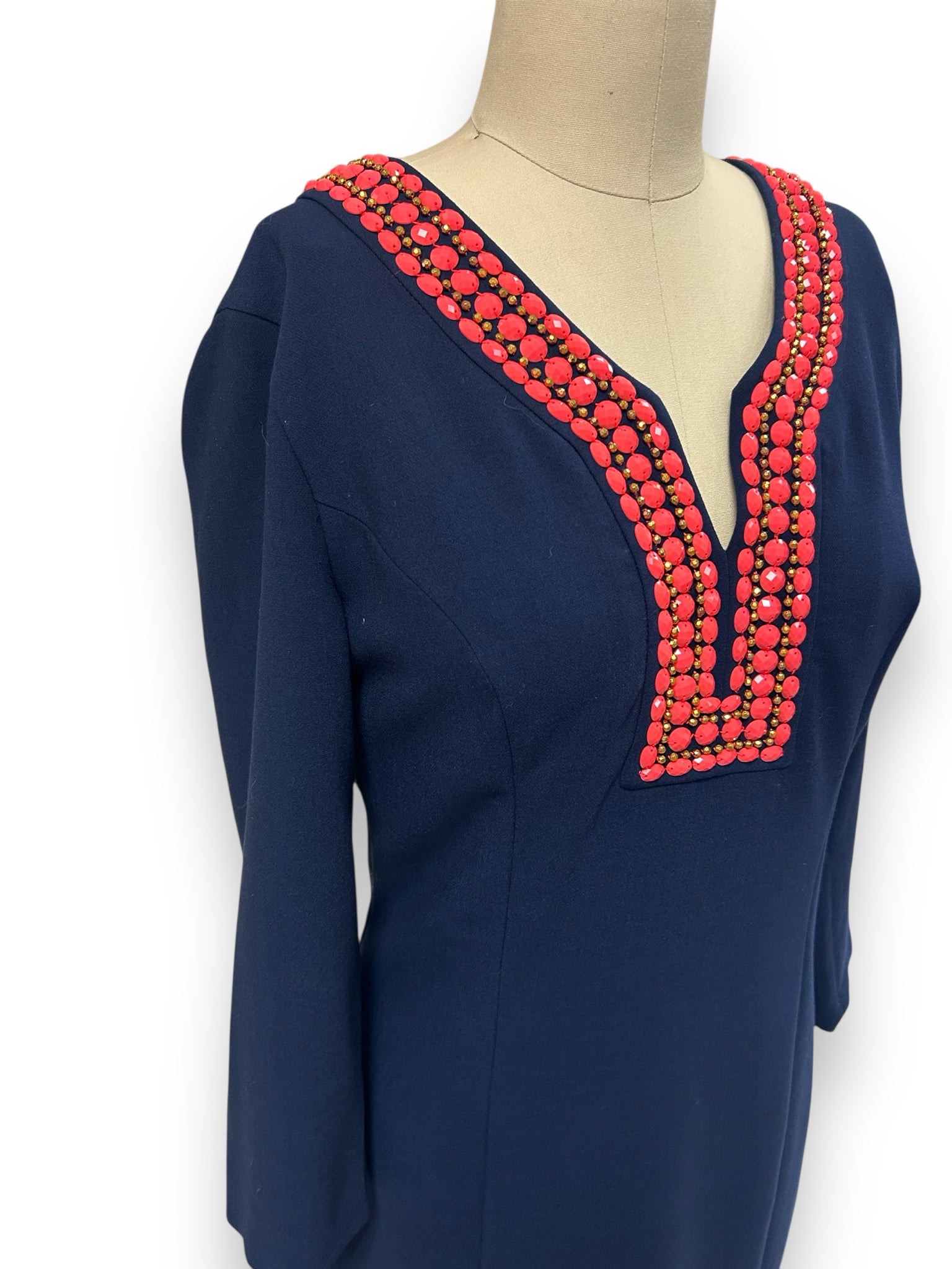 LILLY PULITZER BENNETT BEADED NAVY SHIFT DRESS SIZE 6