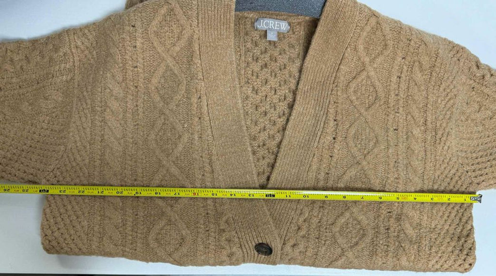 JCREW CABLE KNIT STRETCH CAMEL CARDIGAN SIZE M