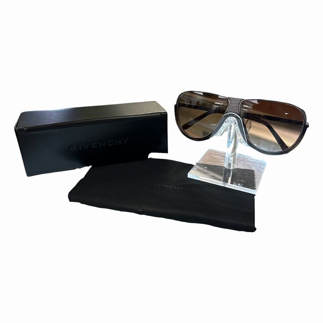 GIVENCHY BROWN/GRAY SGV 462 UNISEX FLAT TOP Y2K SUNGLASSES GUNMETAL ACCENT
