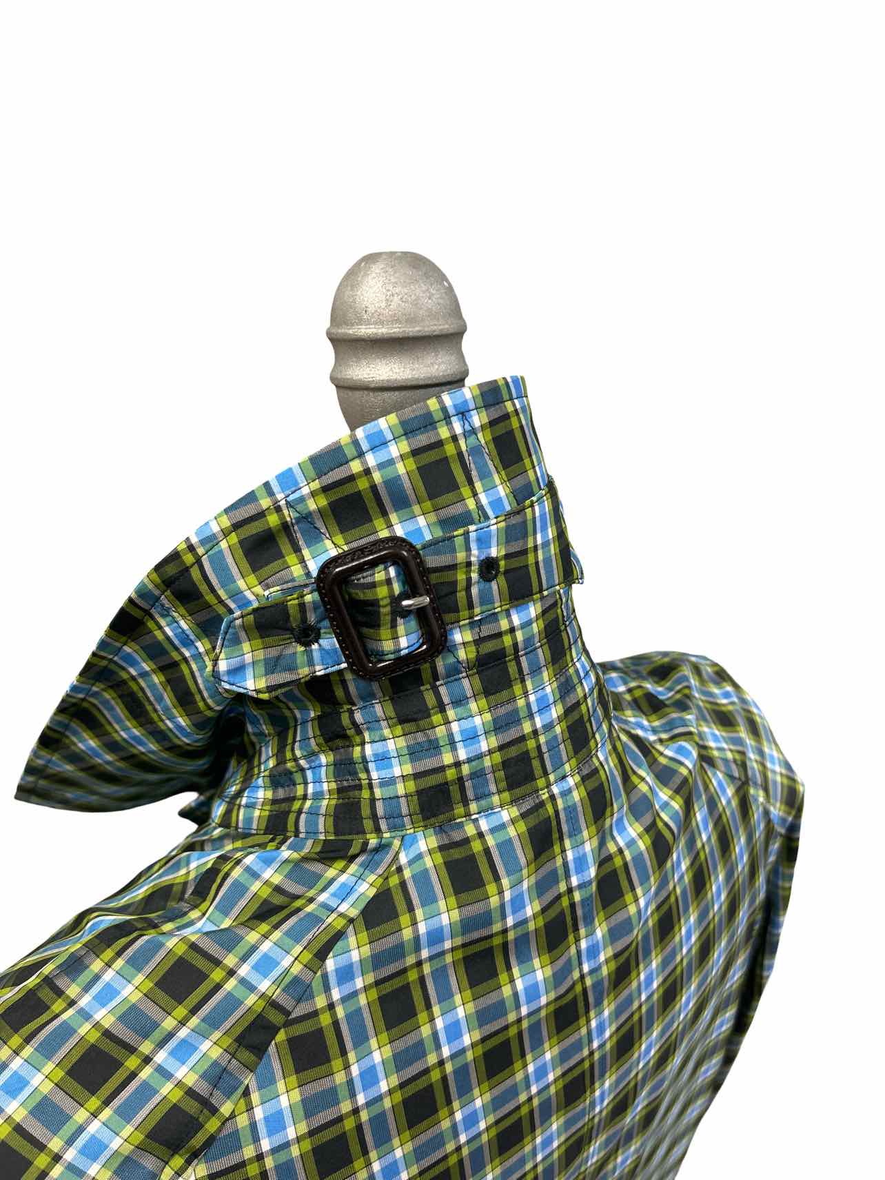 BURBERRY BLUE CHECK PLAID UNLINED WINDBREAKER JACKET MID LENGTH SIZE 2