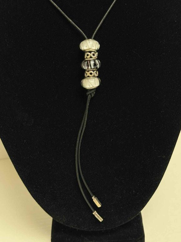 PANDORA TALISMAN CORDED 5 CHARMS BLACK/SILVER NECKLACE