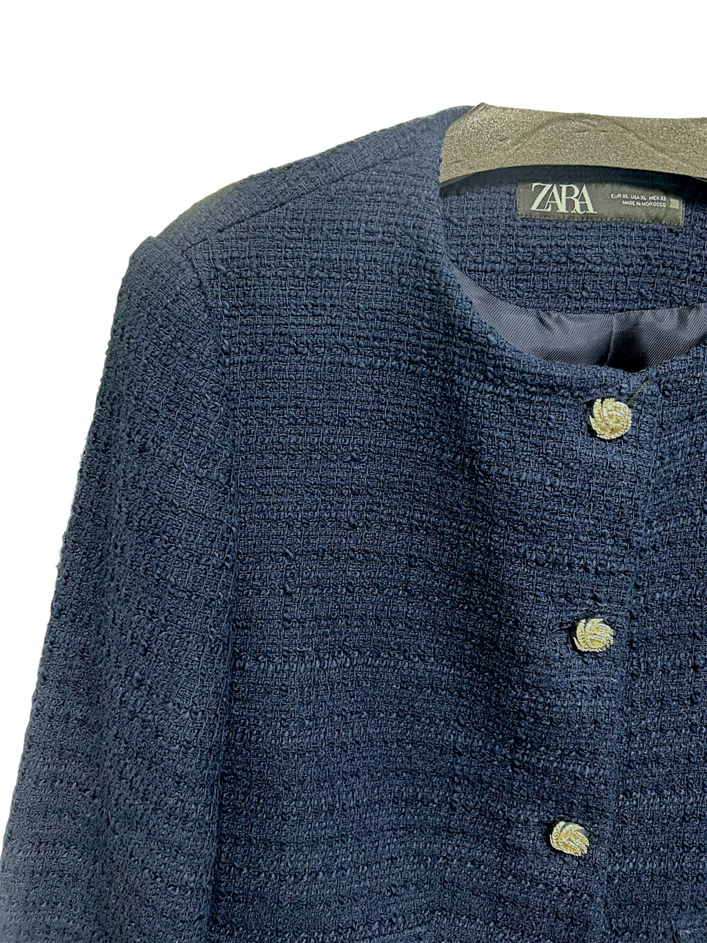 NWT ZARA NAVY BLUE BOUCLE SHORT TWEED BLAZER SIZE X-LARGE