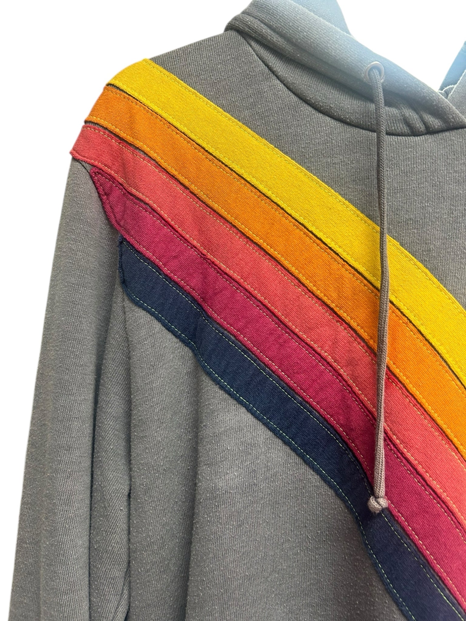 AVIATOR NATION RELAXED GRAY RAINBOW STRIPE HOODIE SIZE LARGE