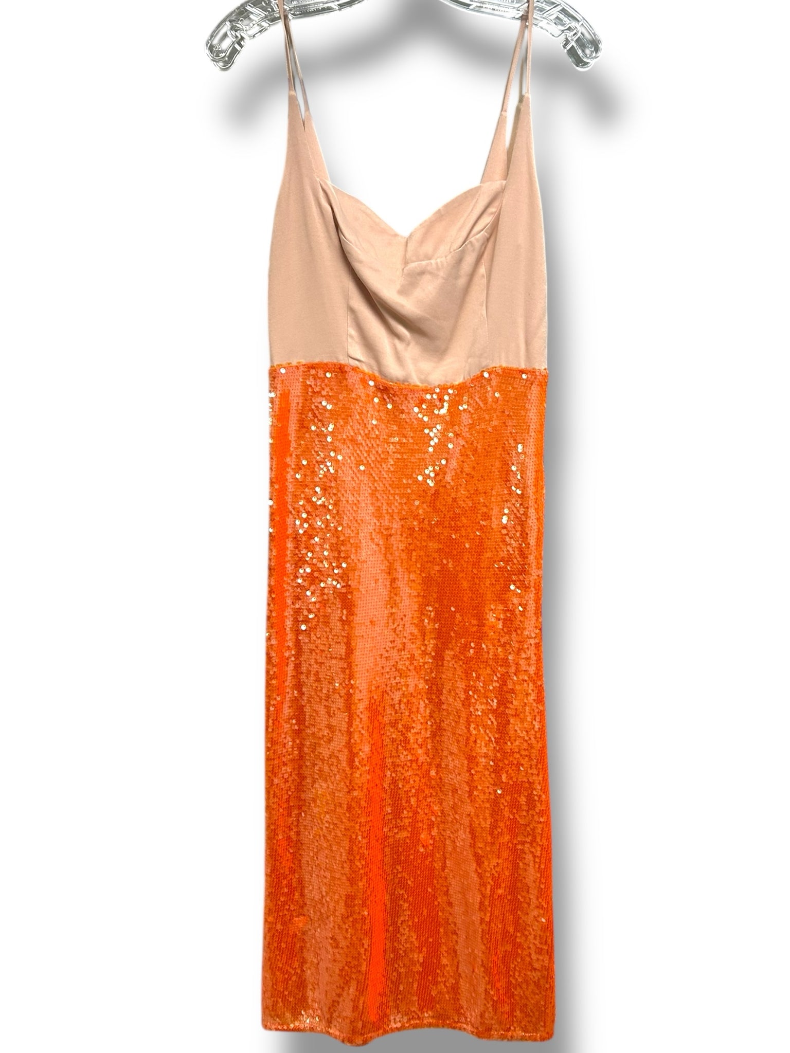 ANTHROPOLOGIE SWEETHEART SEQUIN SIDE SLIT PINK ORANGE MIDI DRESS SIZE SMALL