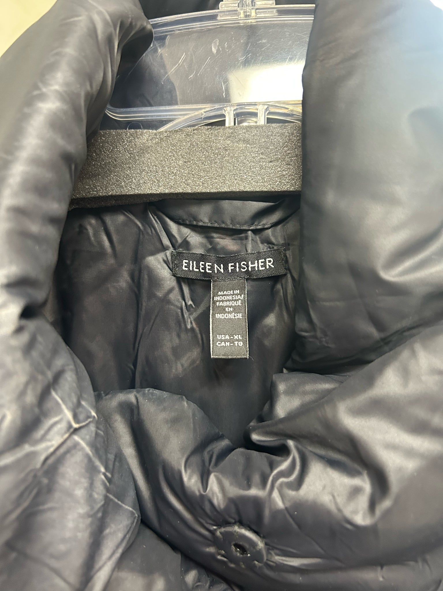 EILEEN FISHER  EGGSHELL RECYCLED NYLON STAND COLLAR COAT BLACK SIZE X LARGE