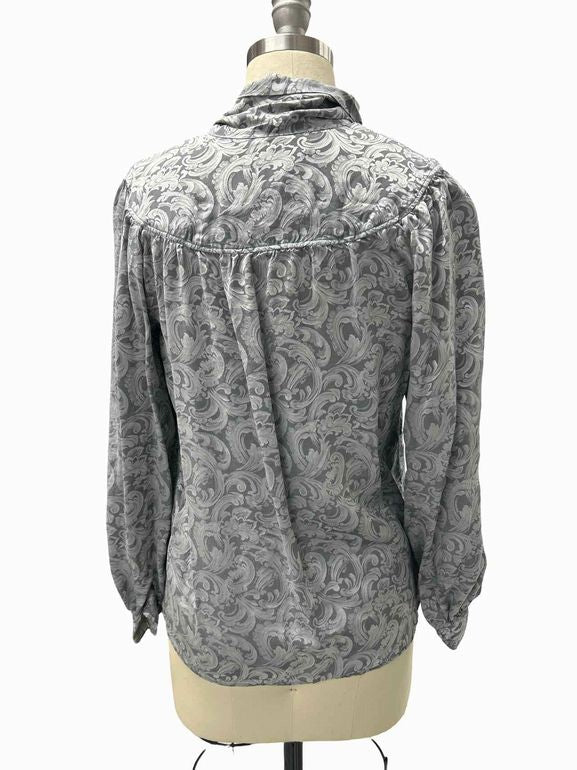SAINT LAURENT VINTAGE PAISLEY SILK JACQUARD PUSSY BOW BLOUSE SIZE: 38