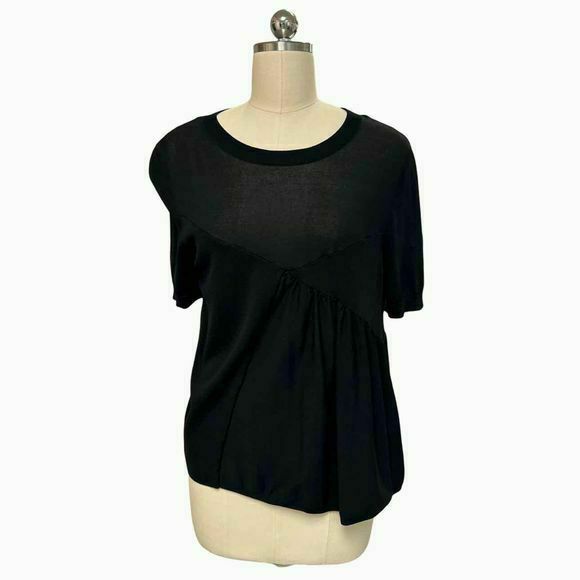 COS KNIT ASYMMETRICAL DRAPED SHORT SLEEVE BLACK TOP SIZE S