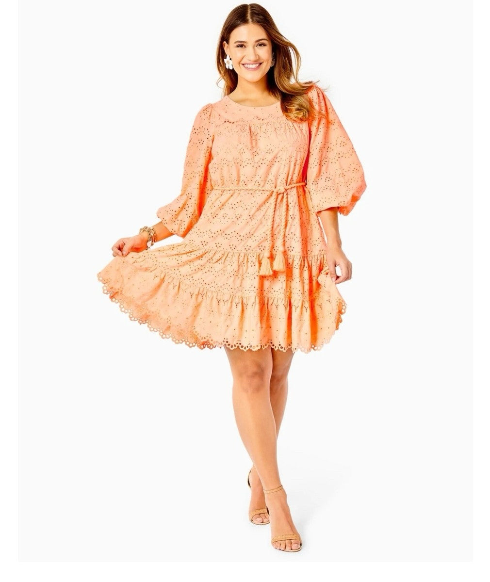 LILLY PULITZER KEYLA SWING EYELET W/TASSEL BELT PEACH ORANGE SIZE SMALL