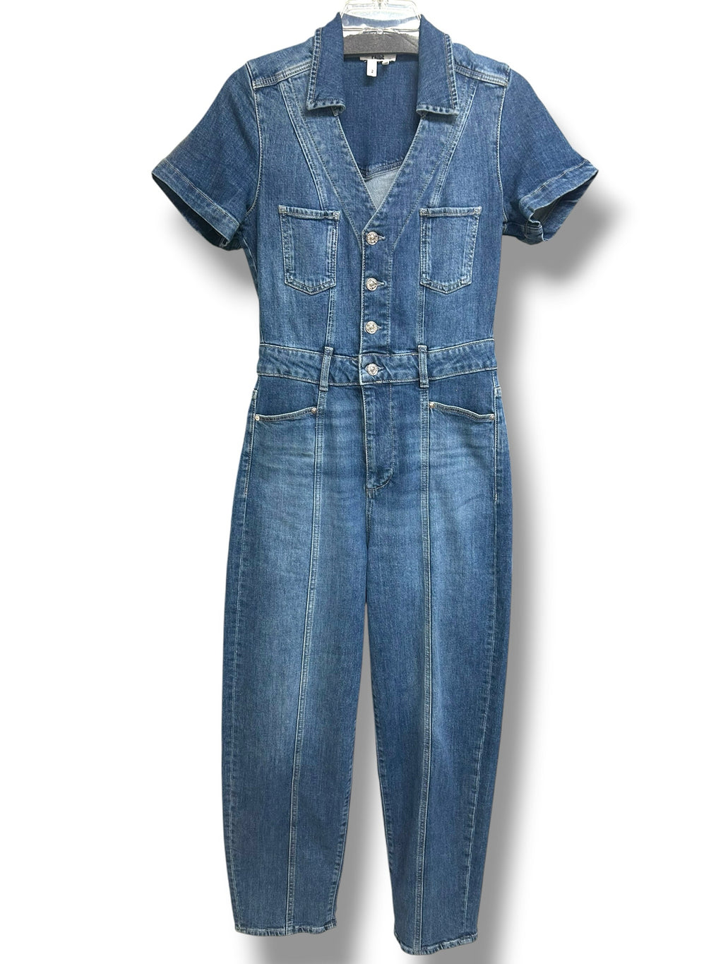 ANTHROPOLOGIE PAIGE ALEXIS BARREL DENIM SHORT SLEEVE JUMPSUIT SIZE 2
