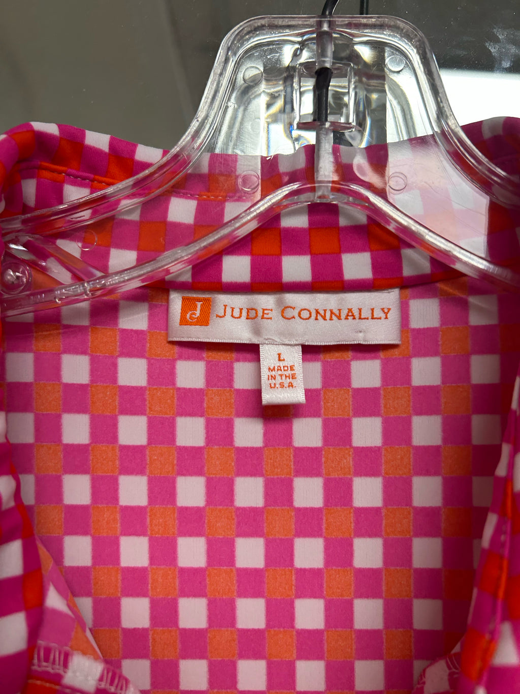 JUDE CONNALLY PINK ORANGE SPRING GINGHAM COLLARED TANK MINI DRESS SIZE LARGE