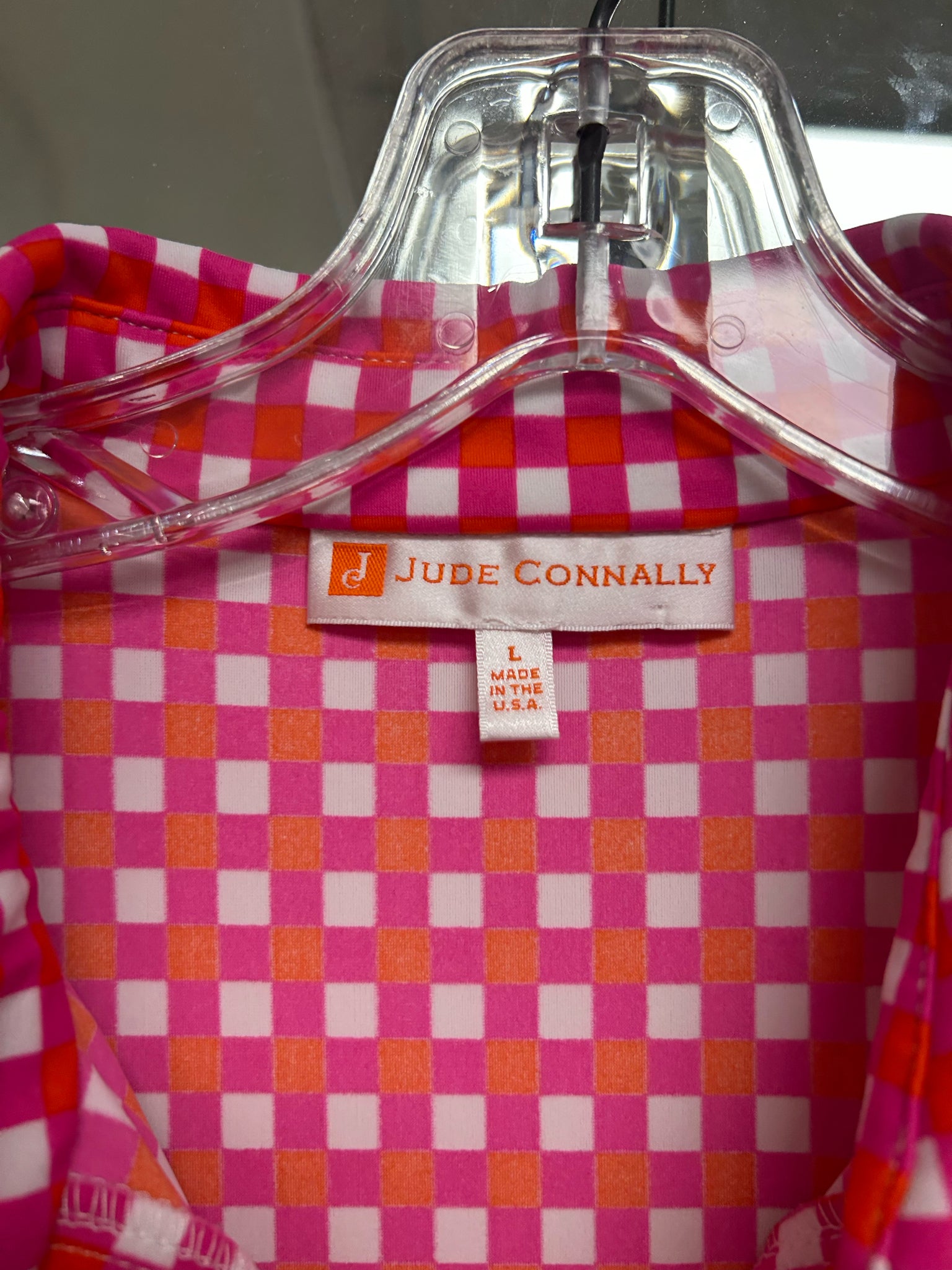 JUDE CONNALLY PINK ORANGE SPRING GINGHAM COLLARED TANK MINI DRESS SIZE LARGE