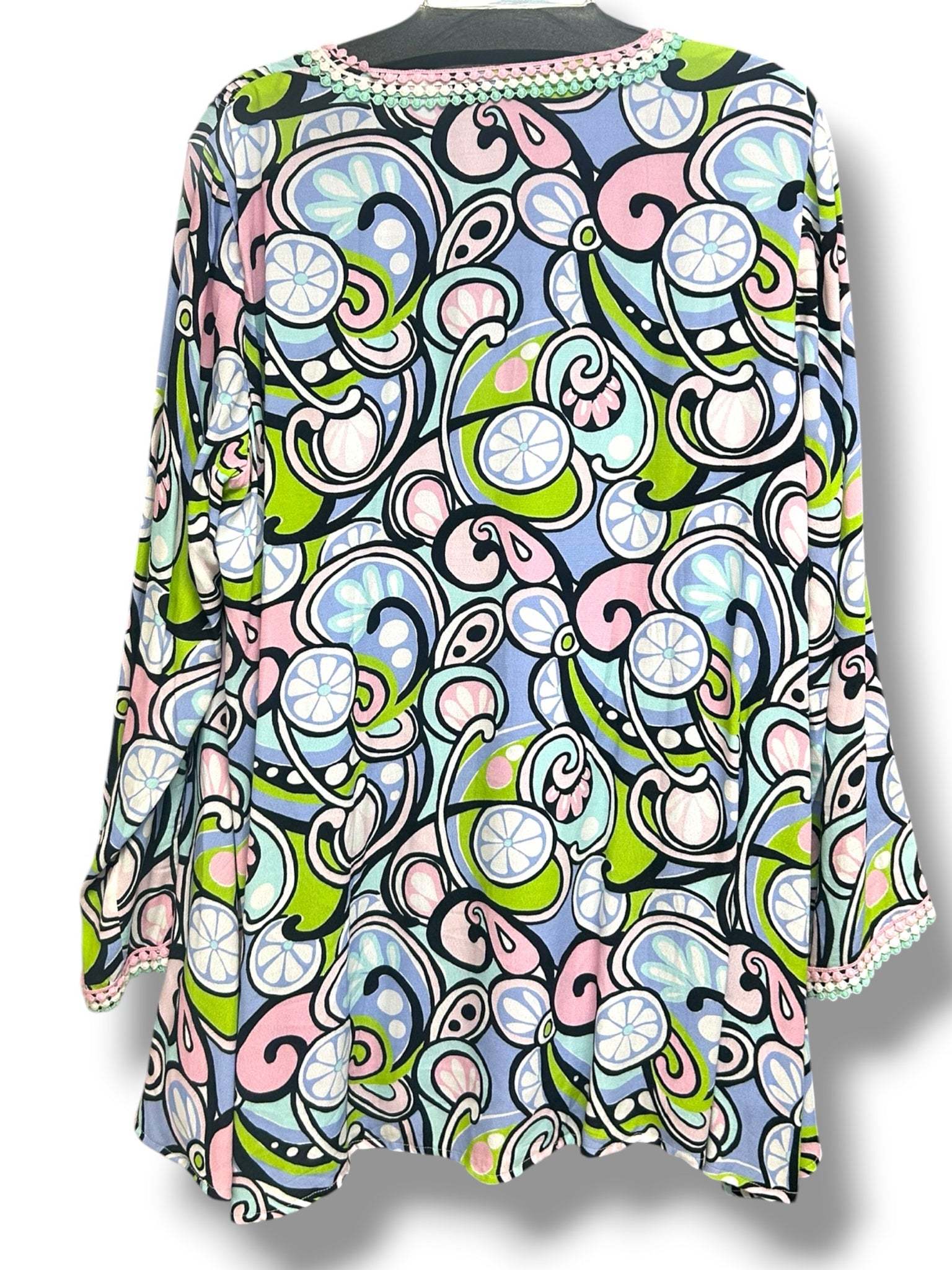 SAIL TO SABLE MOD PRINT CREPE DITZY BLUE GREEN  MINI DRESS SIZE XL