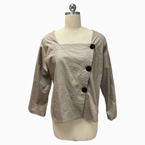 BLANQUE LAGENLOOK ART TO WEAR TAN CRINKLE TOP SIZE 0