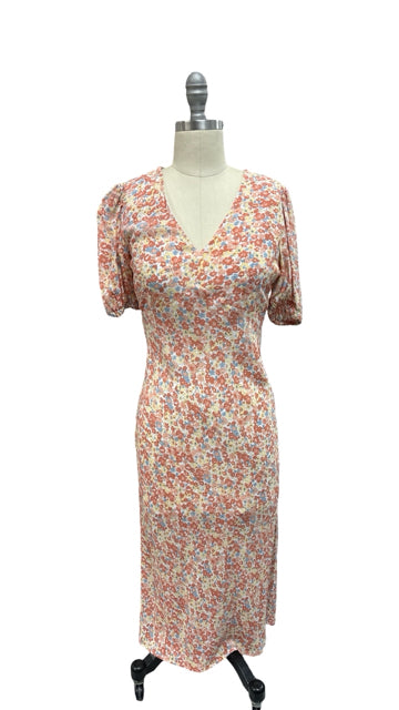 RAILS SHELLEY PEACH FLORAL VNECK MIDI DRESS XS