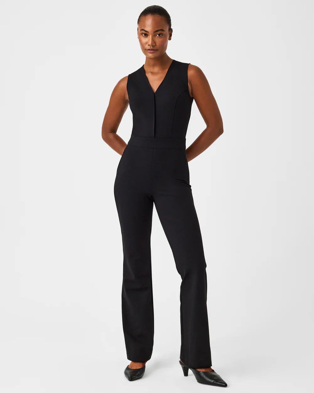 NWT SPANX CLASSIC SLEEVELESS JUMPSUIT BLACK WIDE LEG SIZE LARGE
