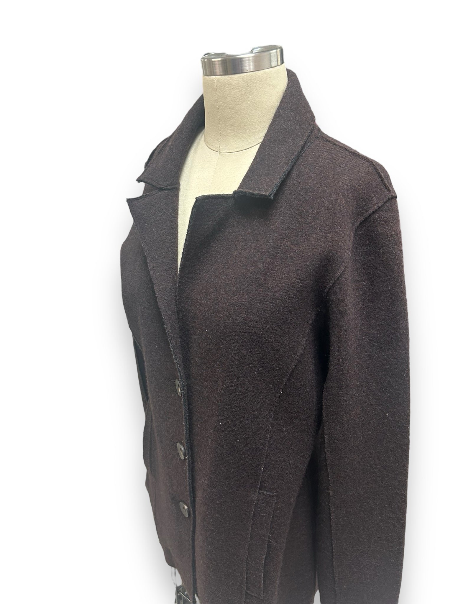 EILEEN FISHER BROWN MERINO WOOL NOTCH COLLAR SIZE SMALL