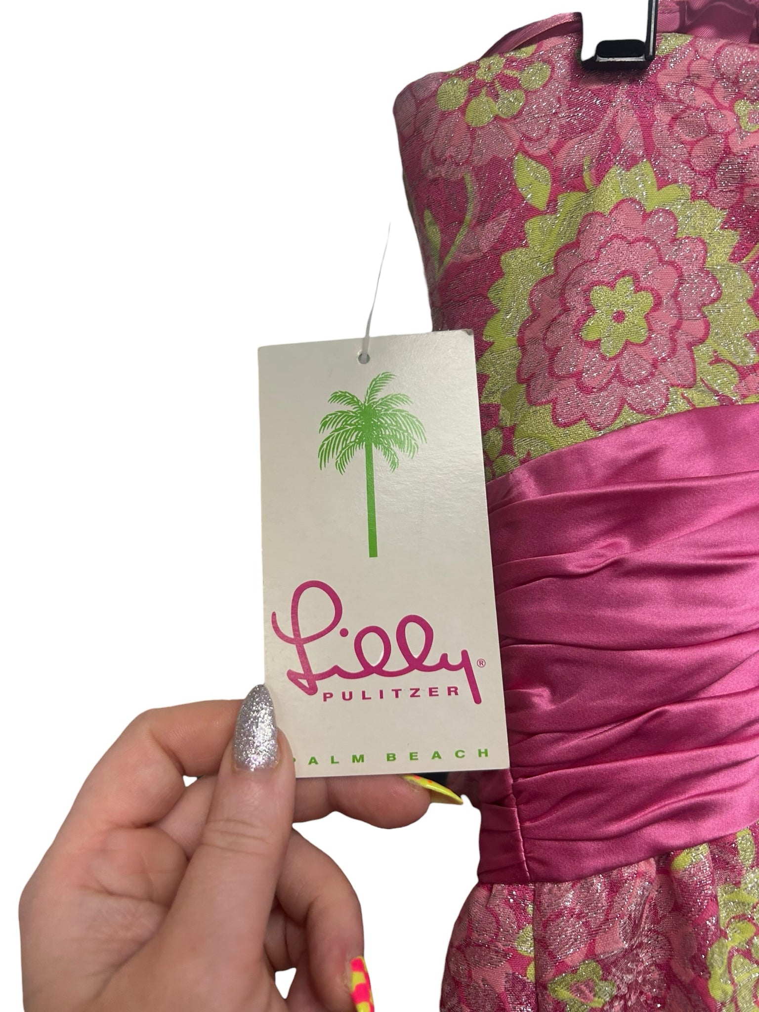 NWT VINTAGE LILLY PULITZER MASTERS TEA NATALIA HIBISCUS PINK STRAPLESS DRESS