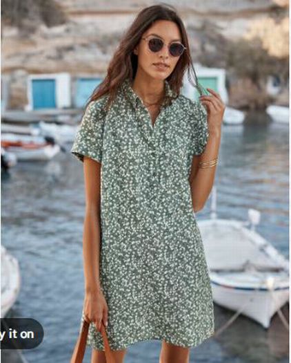 NWT GARNET HILL RELAXED POPOVER LINEN SAGE GREEN SHIRT DRESS SIZE LARGE