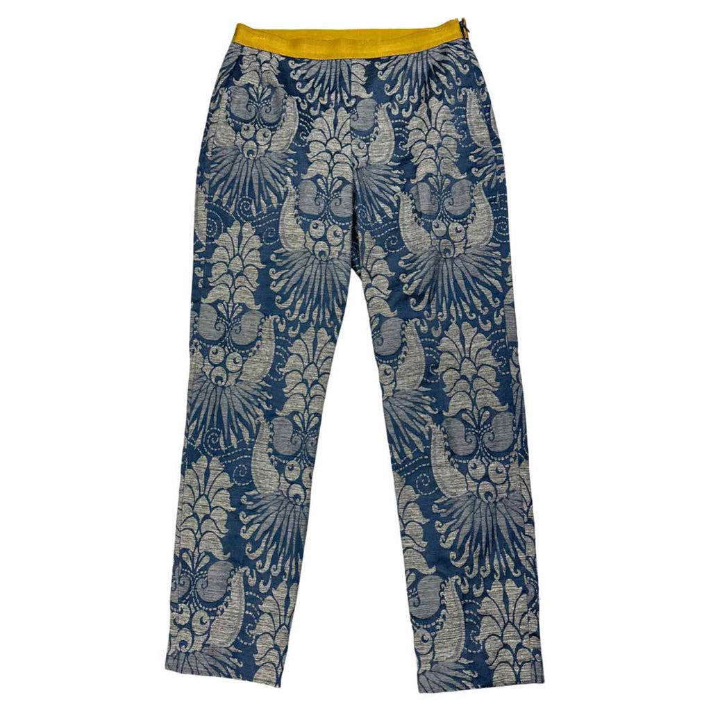 MALIPARMI TAPESTRY PRINT JACQUARD FLAT FRONT BLUE PANT SIZE XS