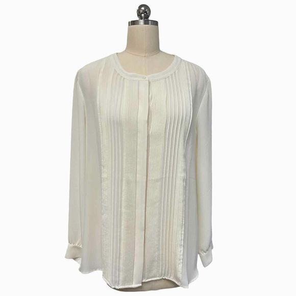 JJILL NWT! PLEAT FRONT POLYESTER VANILLA BLOUSE SIZE L