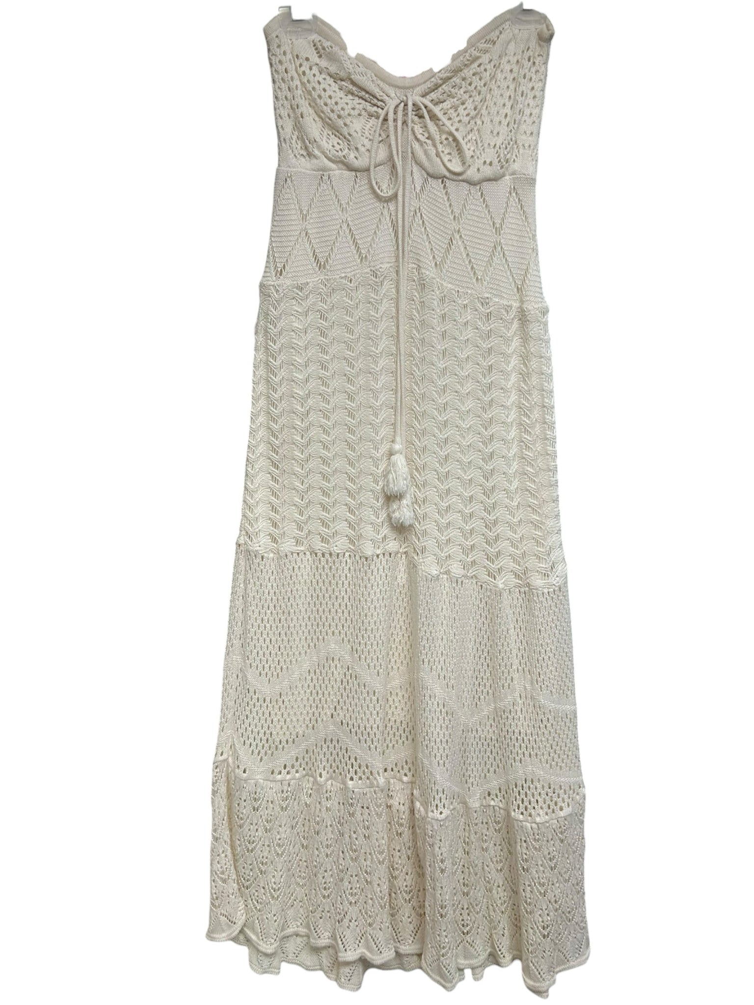 ANTHROPOLOGIE FARM RIO CREAM CROCHET STRAPLESS MAXI DRESS SIZE SMALL