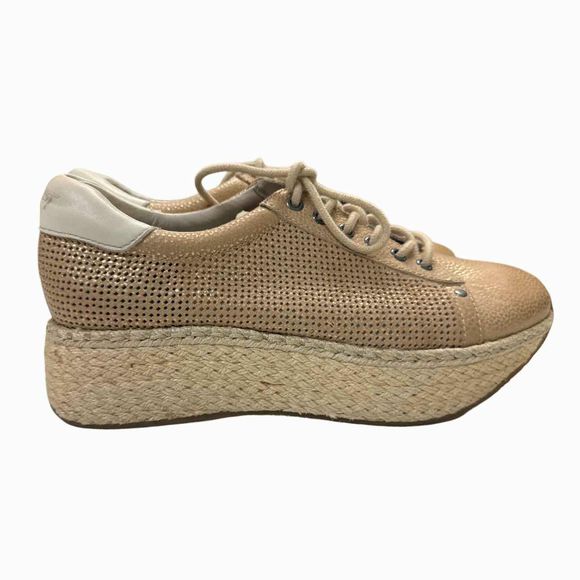 OTBT MERIDIAN ESPADRILLE PLATFORM GOLD LEATHER SNEAKER SIZE 8