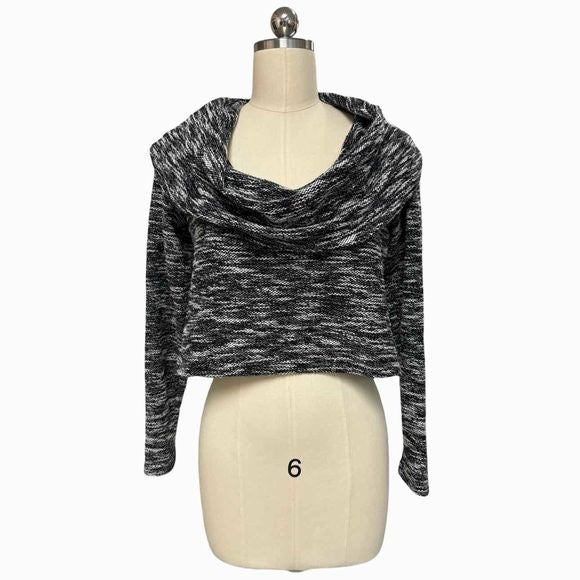 SYMPLI WEIGHT OFF THE SHOULDER CROP BLACK WHITE SWEATER SIZE 4 WEARHOUSE CONSIGNMENT