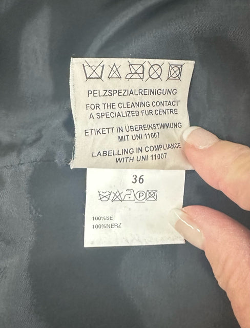 ESCADA COUTURE MINK FUR BLACK SATIN BLAZER JACKET 36