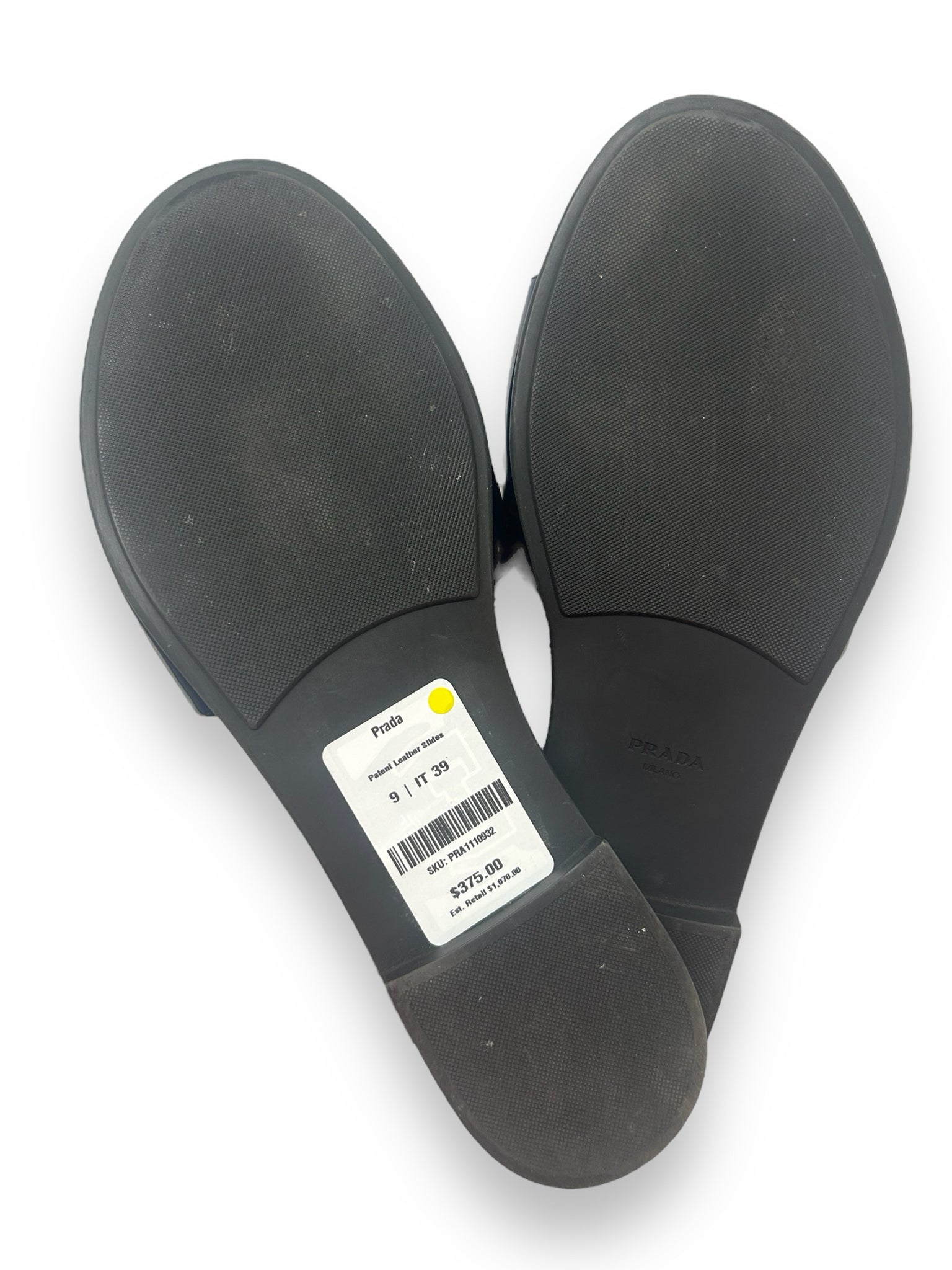 PRADA NAVY PATENT LEATHER LOGO SLIDES SIZE 9