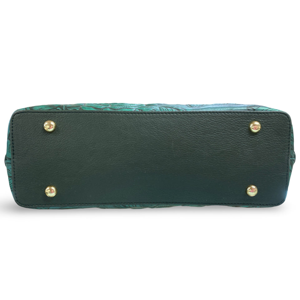 ANUSCHKA NWT ZIP AROUND DOME SATCHEL TOOLED BUTTERFLY EMERALD