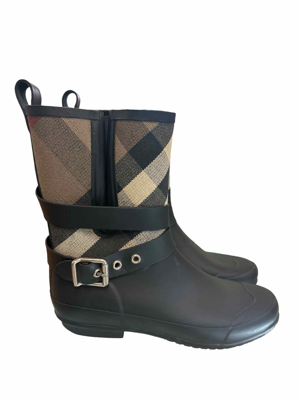 BURBERRY HOLLOWAY BUCKLE MATTE MID RAIN BOOT size: 38