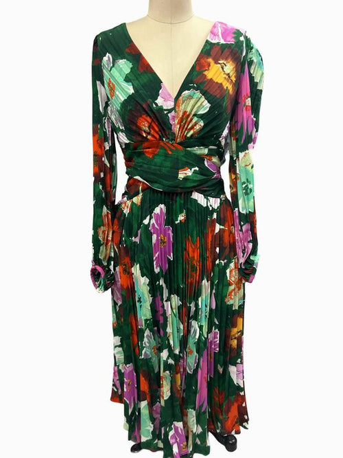 ANTHROPOLOGIE MAEVE PLEATED LONG SLEEVE FLORAL DRESS SIZE: 10