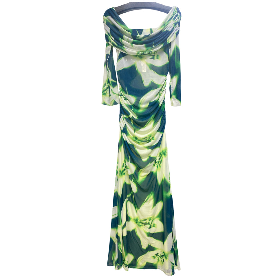 Y2K ANTHROPOLOGIE NWT AFRM POLLY MESH OFF THE SHOULDER MAXI SIZE L