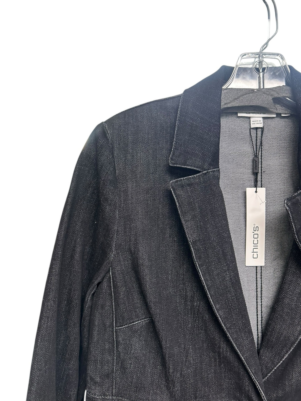 NWT CHICO'S BLACK STRETCH DENIM SINGLE BUTTON BLAZER SIZE 0 US SMALL
