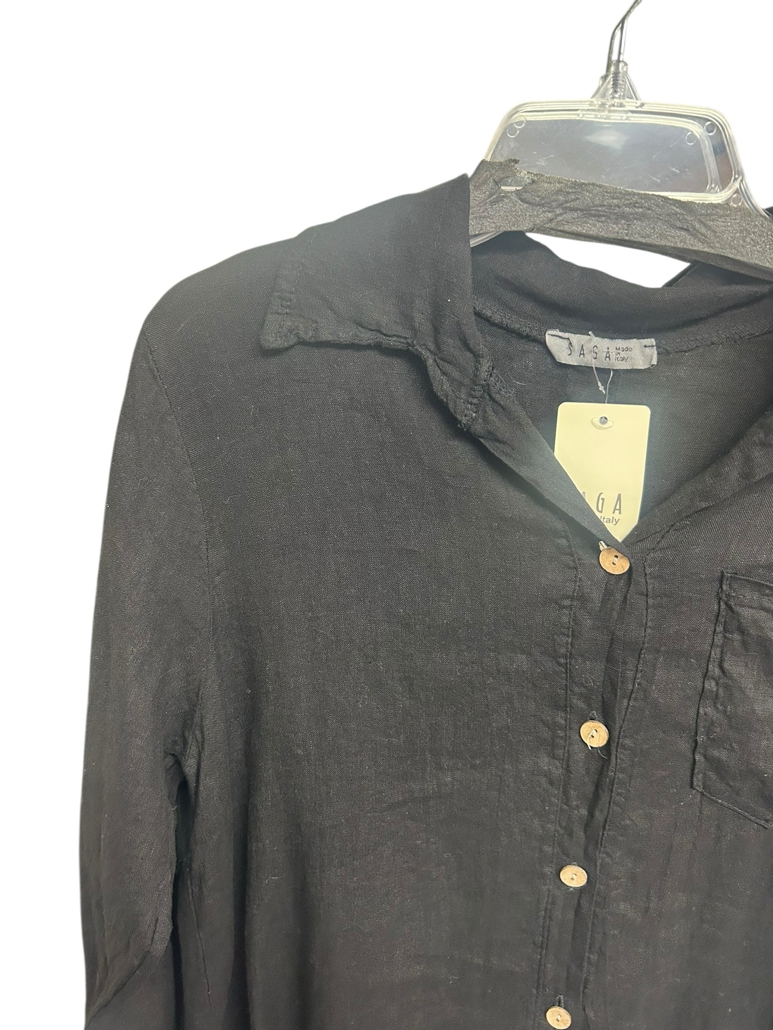 NWT SAGA LINEN BUTTON DOWN ASSYMETRICAL LAGENLOOK HEM TUNIC ONE SIZE