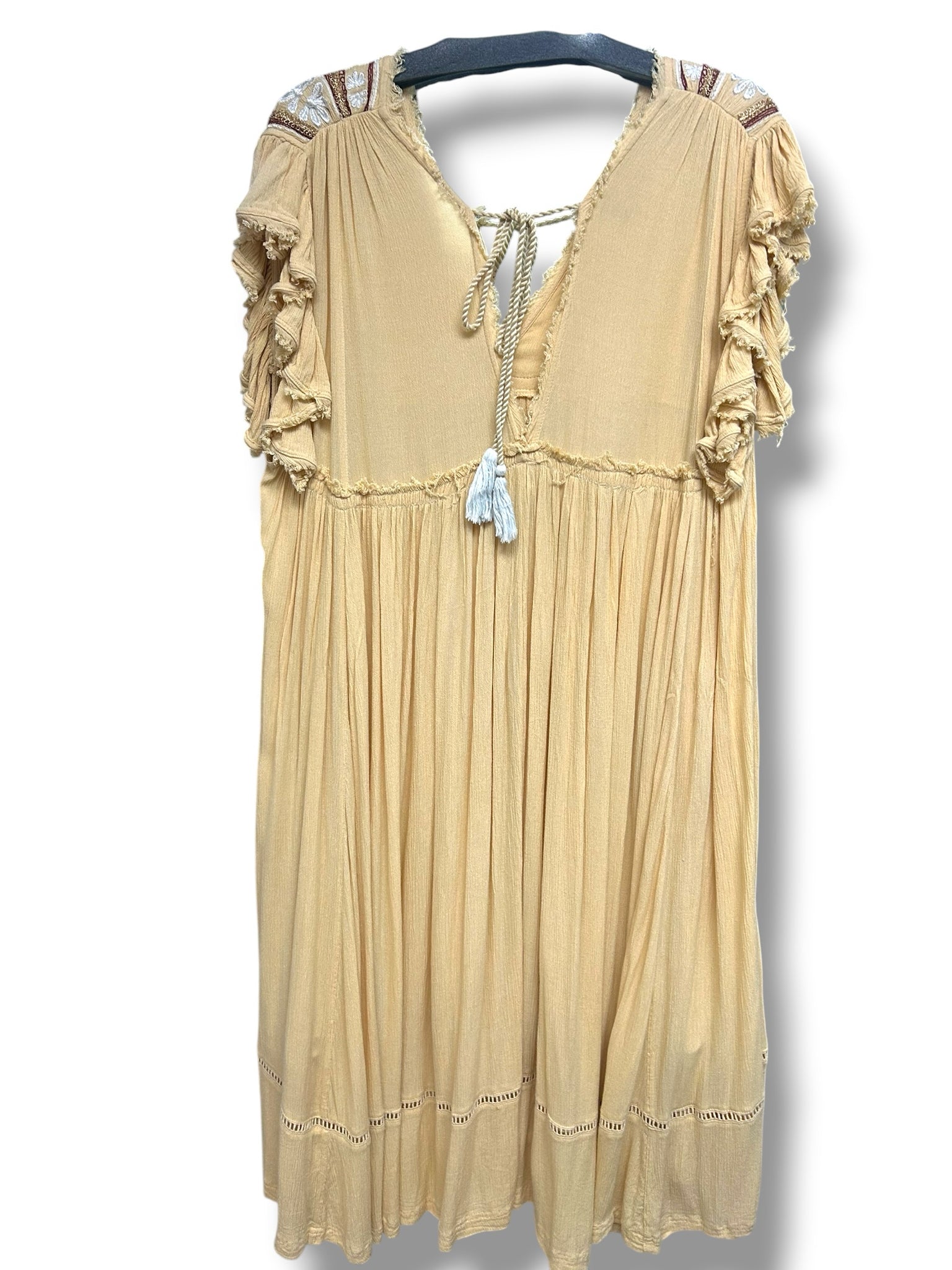 FREE PEOPLE WILL WAIT FOR YOU EMBROIDERED BOHO MIDI YELLOW DRESS SIZE SMALL