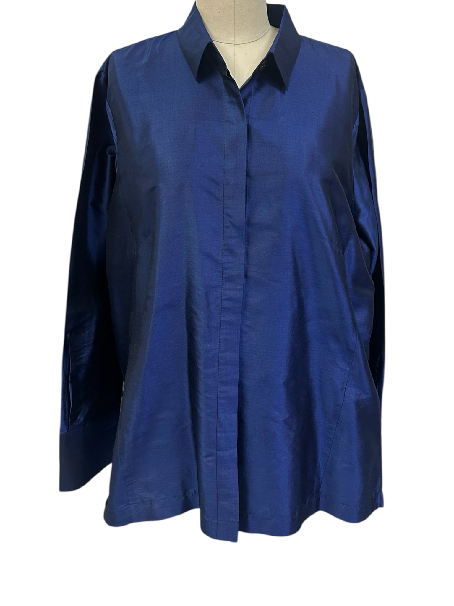 CHARLOTTE KELLOG SILK BARBARA TUNIC BUTTON FRONT SHIRT BLUE SIZE 3XL