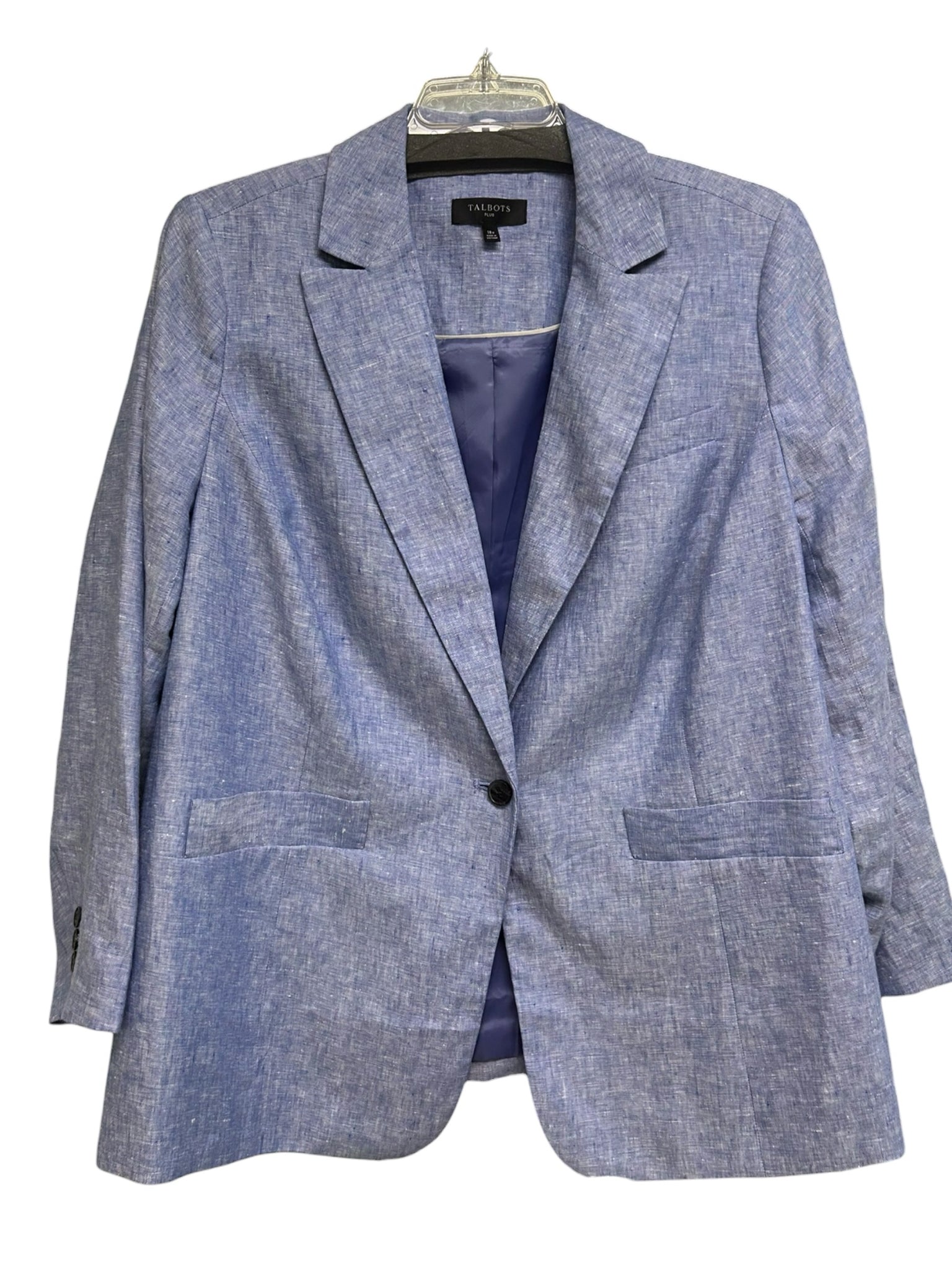 TALBOTS ONE BUTTON LINEN LIGHT BLUE BLAZER SIZE 18
