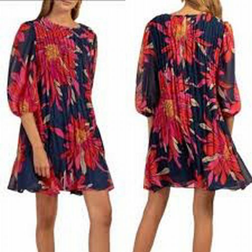 TRINA TURK SILVERY BISHOP SLEEVES MULTI FLORAL PRINT GATHERED MINI DRESS SIZE M - WEARHOUSE  CONSIGNMENT