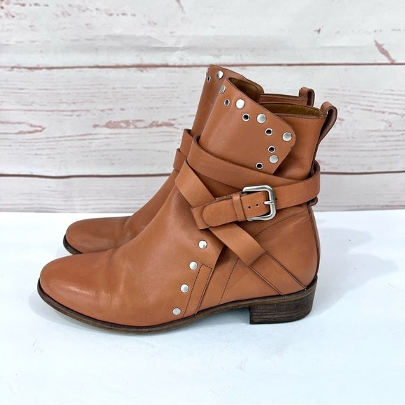 SEEBYCHLOE NIB JANICE MOTORCYCLE MOTO STUDDED ANKLE WRAP BOOTS SIZE 37.5