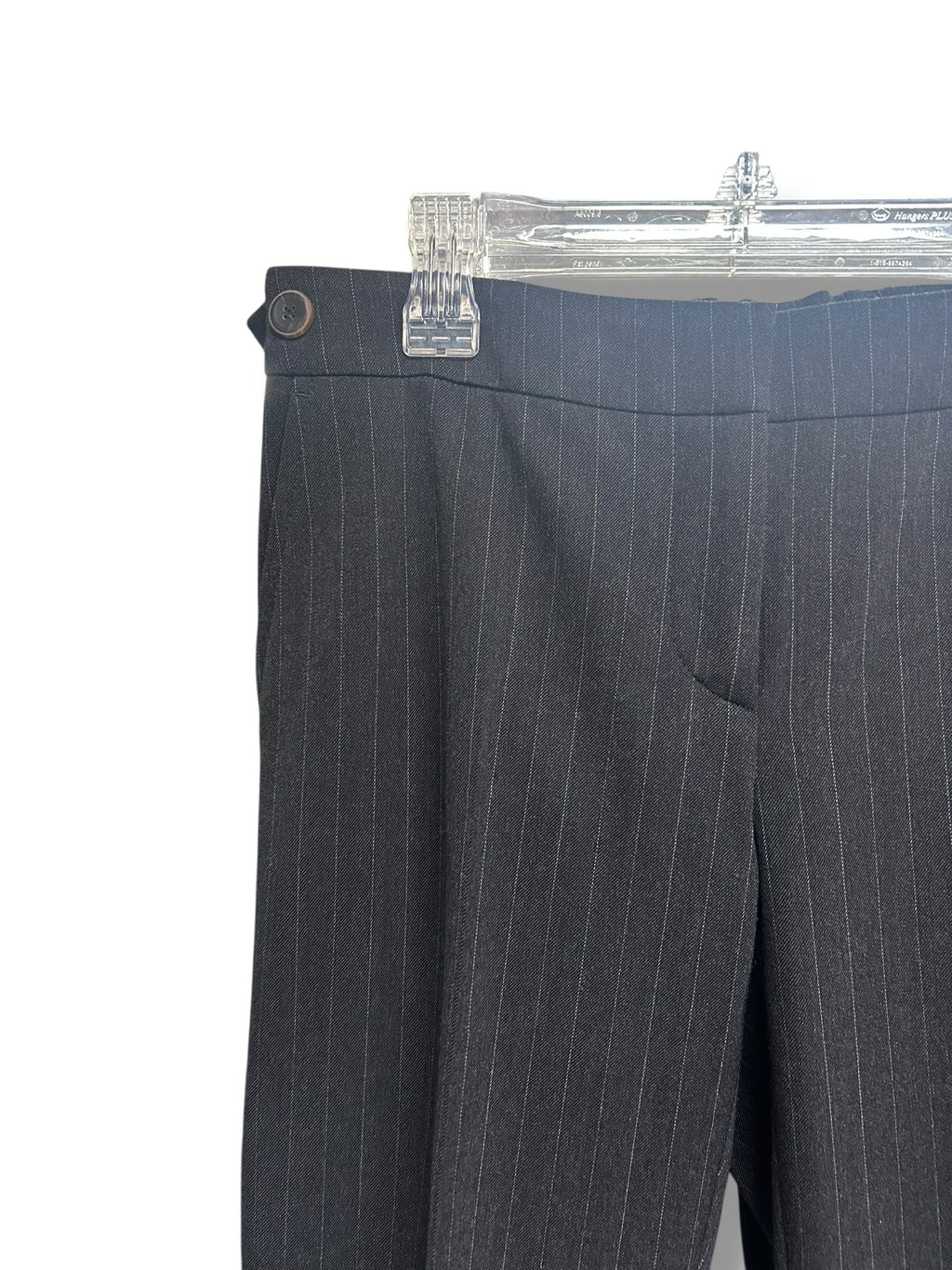 BRUNELLO CUCINELLI WOMEN'S ITALIAN WOOL BLEND CHARCOAL PIN STRIPED TROUSERS