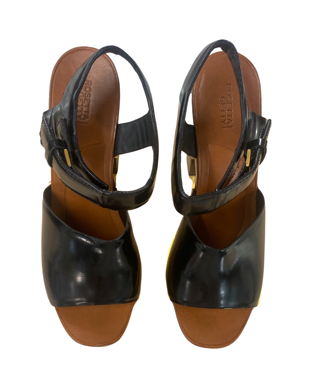 ROSETTA GETTY WOODEN BLOCK HEEL BLACK SANDAL SIZE 39