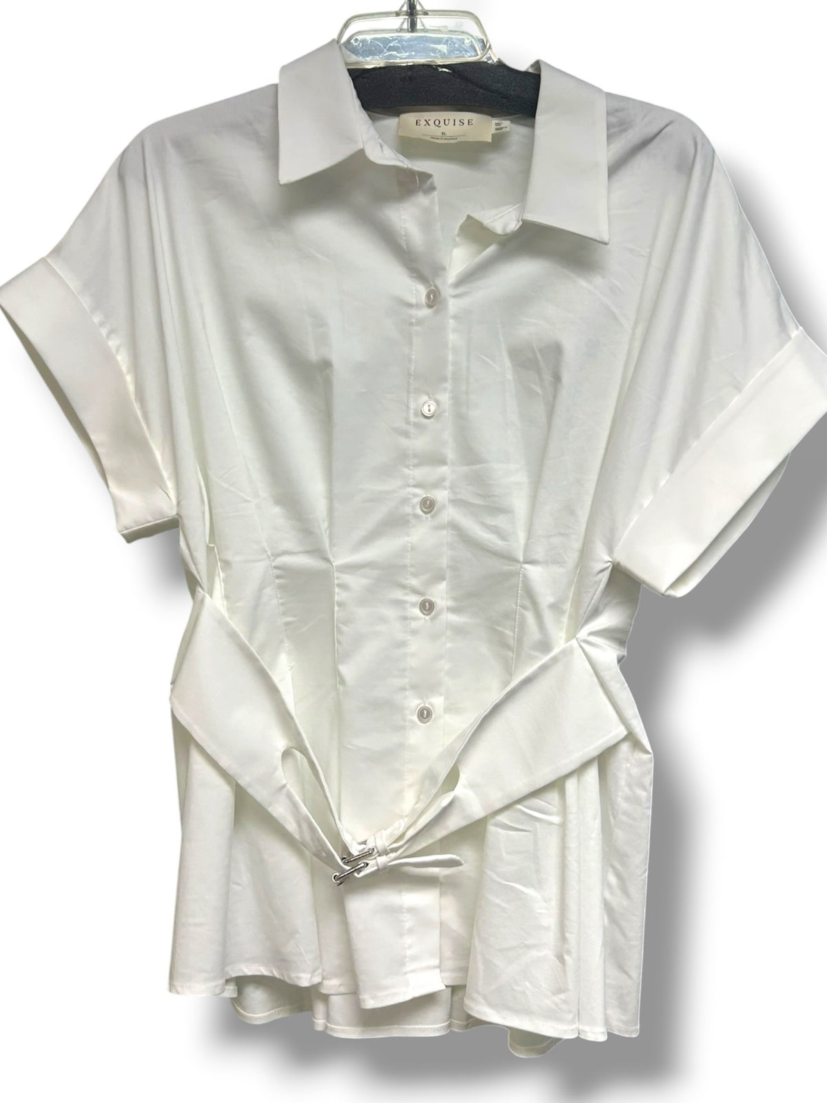 ANTHROPOLOGIE EXQUISE TOBIE PLEATED DOUBLE BUCKLE WHITE TOP SIZE XL