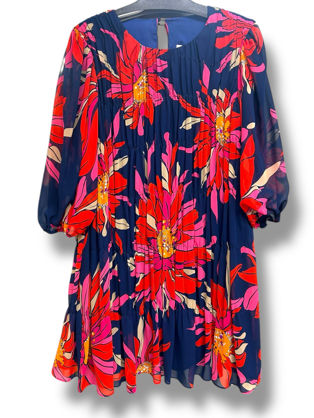 TRINA TURK SILVERY BISHOP SLEEVES MULTI FLORAL PRINT GATHERED MINI DRESS SIZE M - WEARHOUSE  CONSIGNMENT