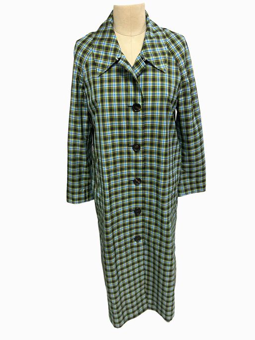 BURBERRY BLUE CHECK PLAID UNLINED WINDBREAKER JACKET MID LENGTH SIZE 2